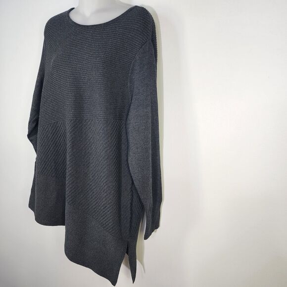 Chico's Tunic Sweater Women Size 2 US Large Gray Ribbed Asymmetrical Hem Classic - Picture 5 of 9
